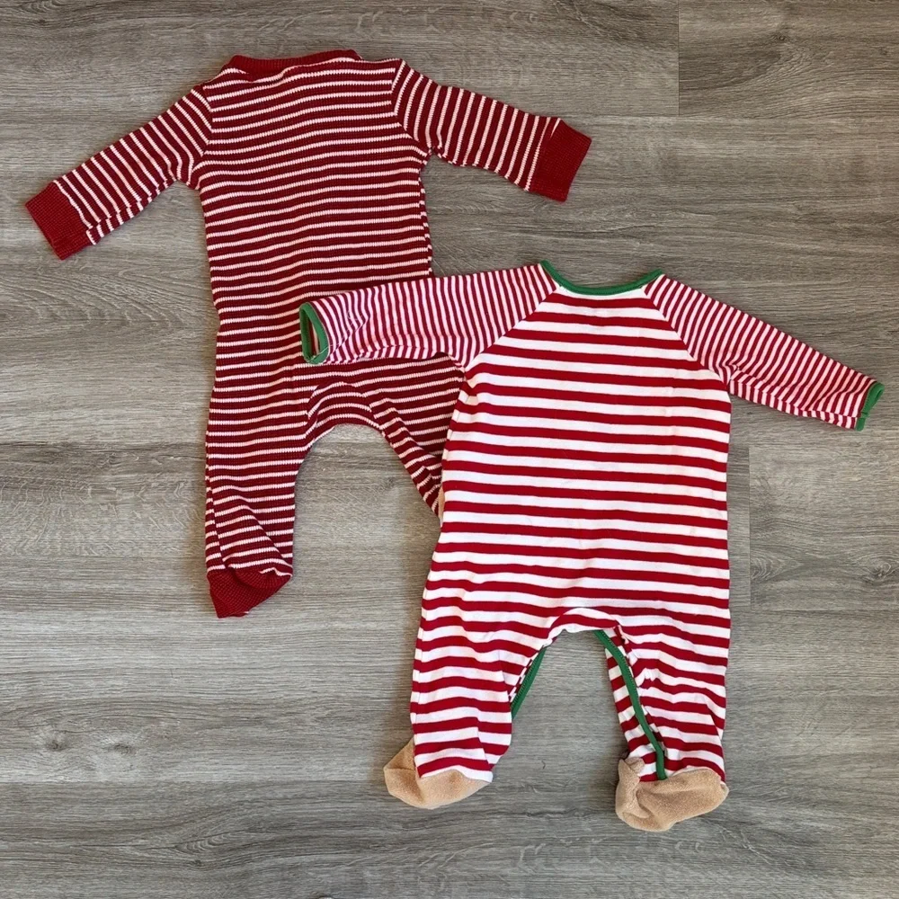Little Planet Organic by Carter's/Little Me Christmas striped zip up baby footie